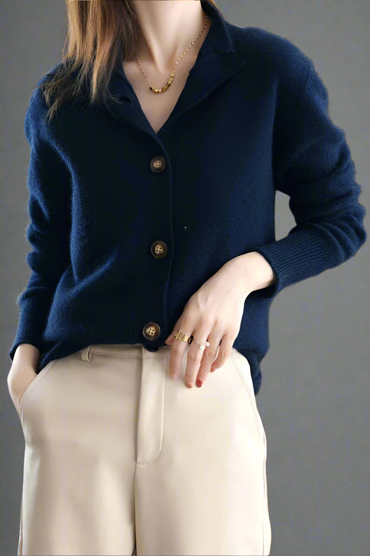 Damen warme Wollmix-Strickjacke mit Knopfleiste