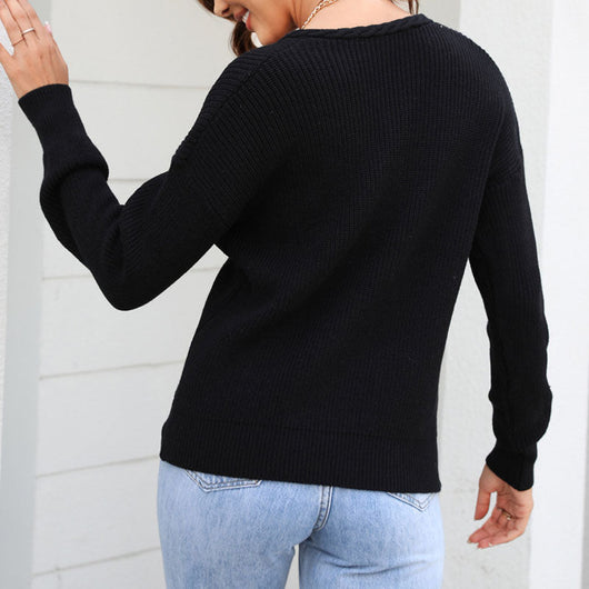 Damen Strickpullover mit V-Ausschnitt in lockerer Passform