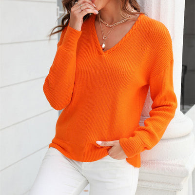 Damen Strickpullover mit V-Ausschnitt in lockerer Passform