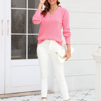 Damen Strickpullover mit V-Ausschnitt in lockerer Passform