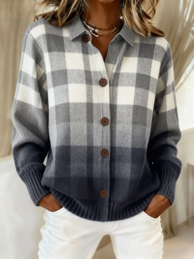 Damen Flanellbluse mit Karomuster und Knopfleiste