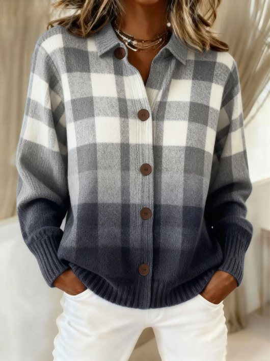 Damen Flanellbluse mit Karomuster und Knopfleiste