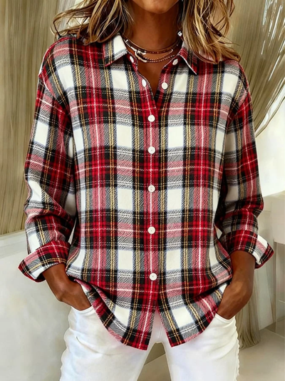 Damen Flanellbluse mit Karomuster und Knopfleiste