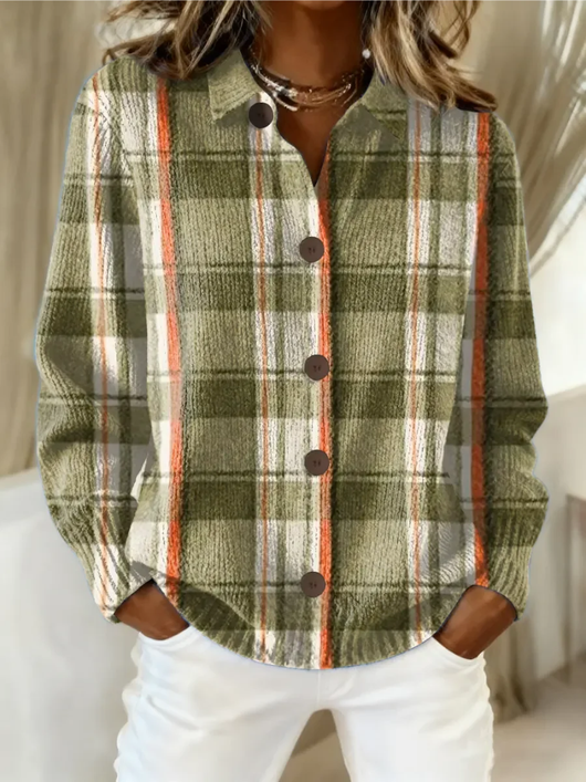 Damen Flanellbluse mit Karomuster und Knopfleiste