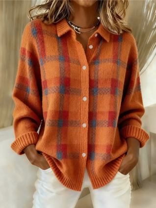 Damen Flanellbluse mit Karomuster und Knopfleiste