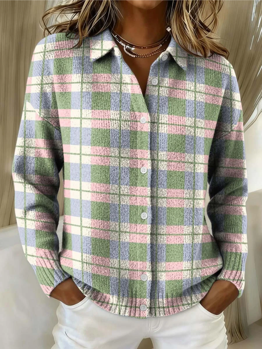 Damen Flanellbluse mit Karomuster und Knopfleiste
