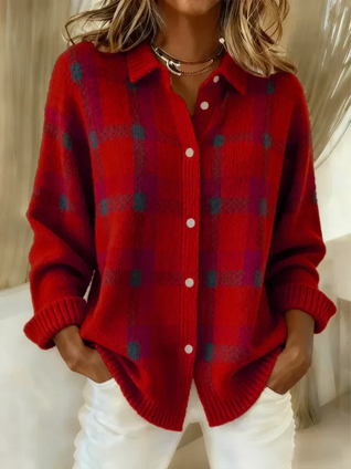 Damen Flanellbluse mit Karomuster und Knopfleiste