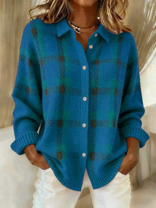 Damen Flanellbluse mit Karomuster und Knopfleiste