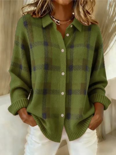 Damen Flanellbluse mit Karomuster und Knopfleiste