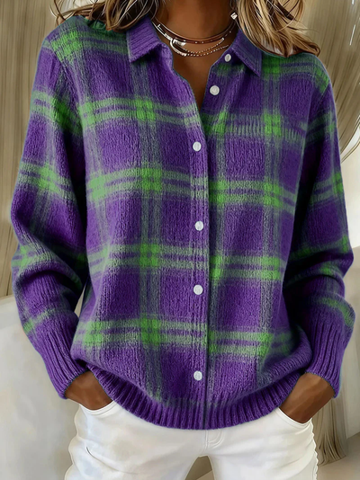 Damen Flanellbluse mit Karomuster und Knopfleiste