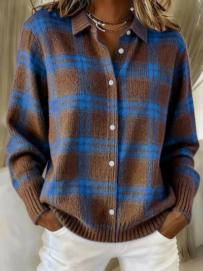 Damen Flanellbluse mit Karomuster und Knopfleiste