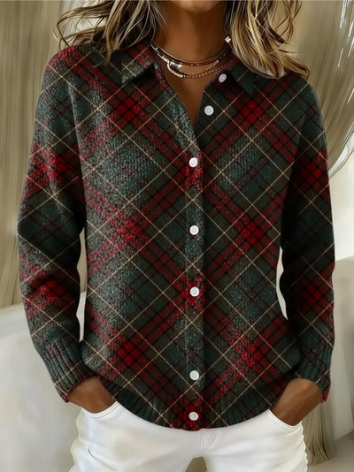 Damen Flanellbluse mit Karomuster und Knopfleiste