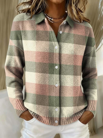 Damen Flanellbluse mit Karomuster und Knopfleiste