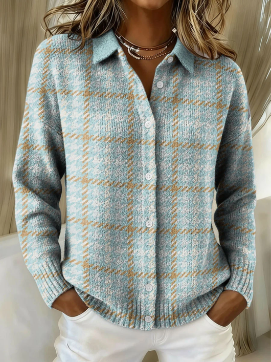 Damen Flanellbluse mit Karomuster und Knopfleiste