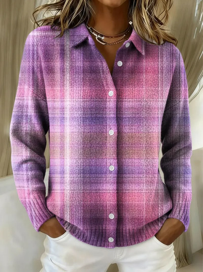 Damen Flanellbluse mit Karomuster und Knopfleiste