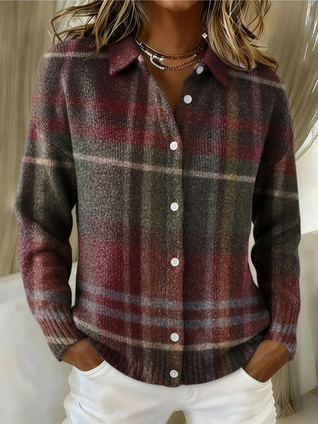 Damen Flanellbluse mit Karomuster und Knopfleiste