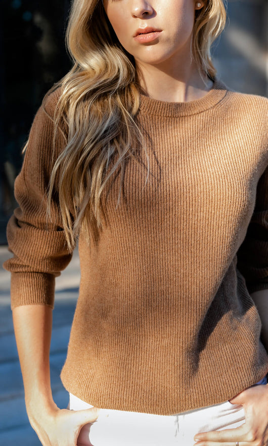 Damen Kaschmirpullover mit Rundhalsausschnitt im Doppelstrick