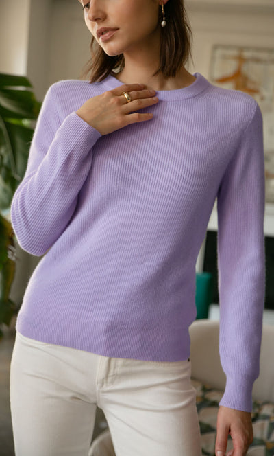 Damen Kaschmirpullover mit Rundhalsausschnitt im Doppelstrick