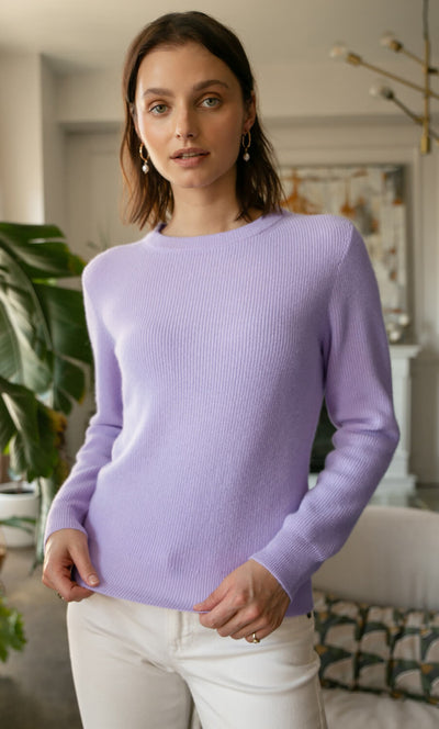Damen Kaschmirpullover mit Rundhalsausschnitt im Doppelstrick