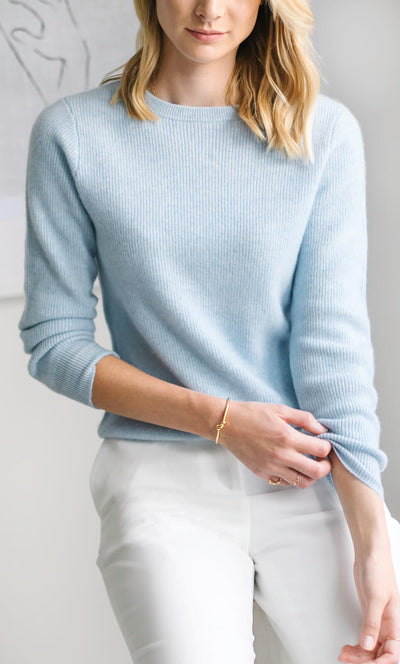 Damen Kaschmirpullover mit Rundhalsausschnitt im Doppelstrick