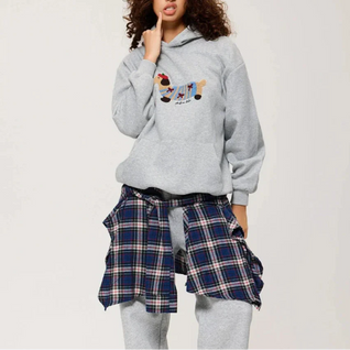 Damen Hoodie mit gesticktem Dackel in Oversize