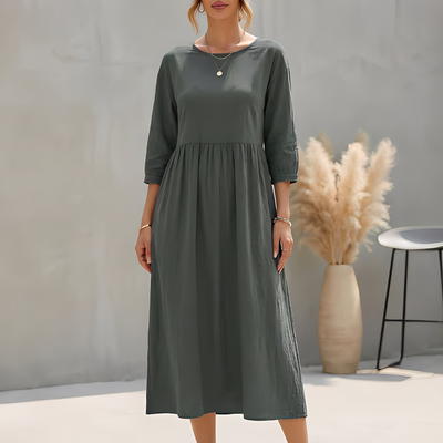 Damen Midi-Sommerkleid mit Empire-Taille und Seitentaschen