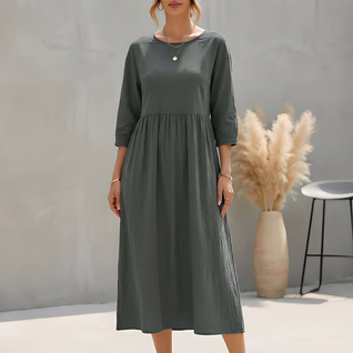 Damen Midi-Sommerkleid mit Empire-Taille und Seitentaschen