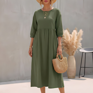 Damen Midi-Sommerkleid mit Empire-Taille und Seitentaschen