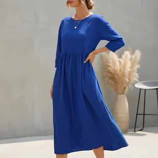 Damen Midi-Sommerkleid mit Empire-Taille und Seitentaschen