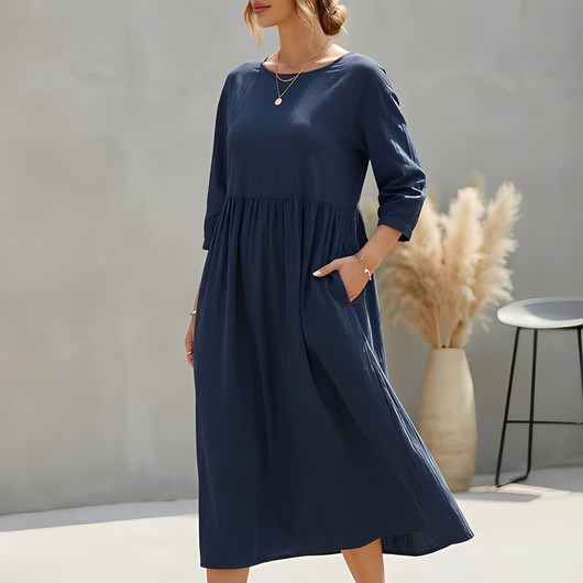 Damen Midi-Sommerkleid mit Empire-Taille und Seitentaschen