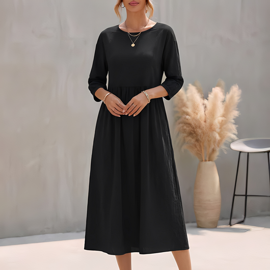 Damen Midi-Sommerkleid mit Empire-Taille und Seitentaschen