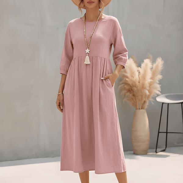 Damen Midi-Sommerkleid mit Empire-Taille und Seitentaschen