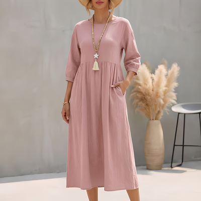Damen Midi-Sommerkleid mit Empire-Taille und Seitentaschen