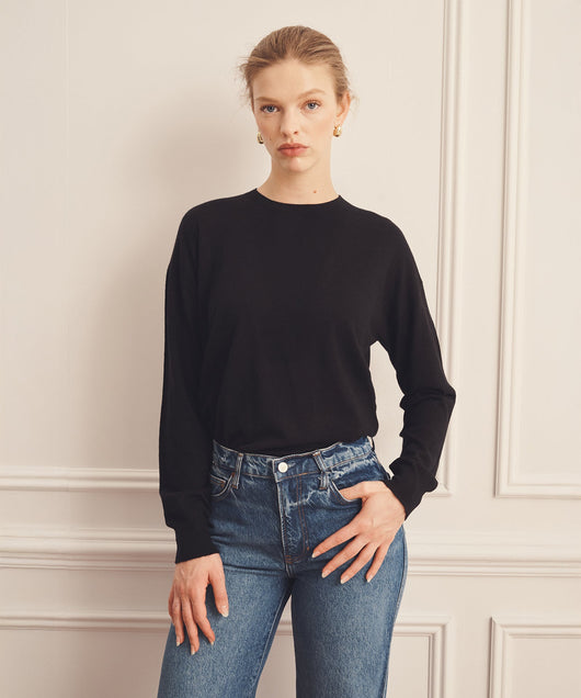 Damen feiner Strickpullover mit Rundhalsausschnitt