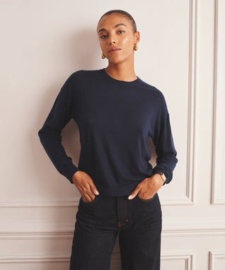 Damen feiner Strickpullover mit Rundhalsausschnitt
