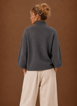 Damen Grobstrickpullover mit Stehkragen oversized