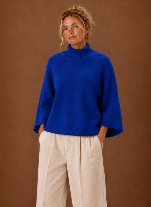 Damen Grobstrickpullover mit Stehkragen oversized