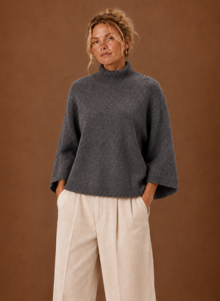 Damen Grobstrickpullover mit Stehkragen oversized