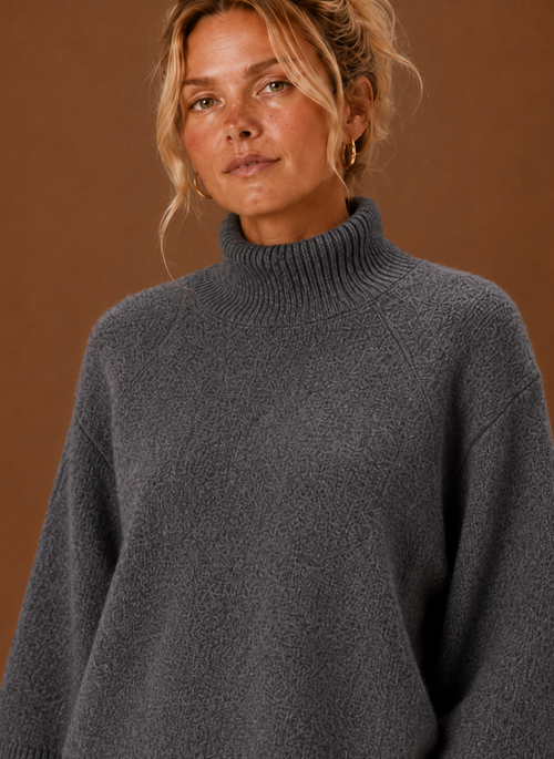 Damen Grobstrickpullover mit Stehkragen oversized