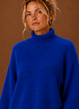 Damen Grobstrickpullover mit Stehkragen oversized