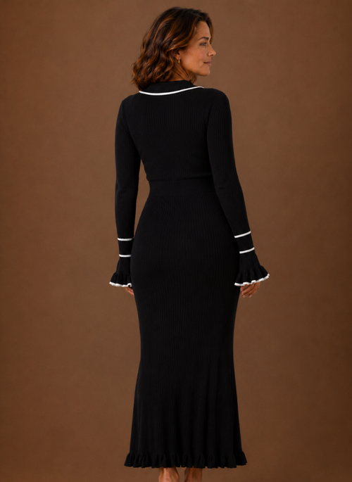 Damen Strickkleid lang mit Polokragen
