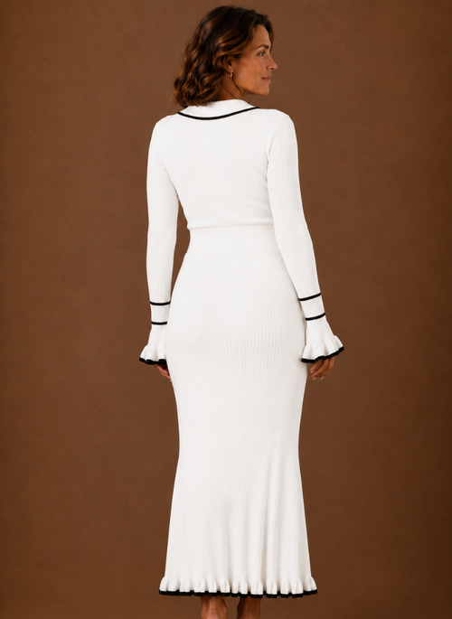 Damen Strickkleid lang mit Polokragen