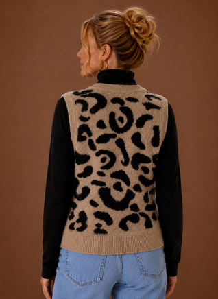 Damen Strickweste mit Leopardenmuster