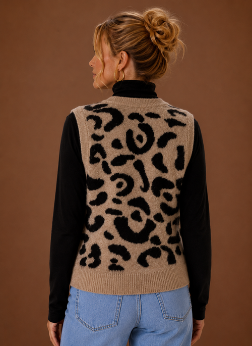 Damen Strickweste mit Leopardenmuster
