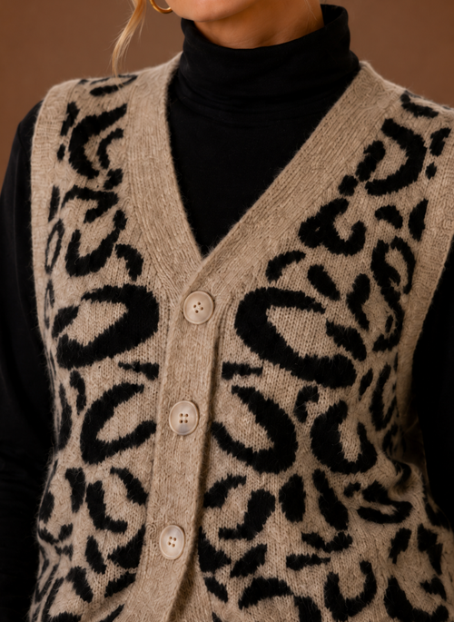 Damen Strickweste mit Leopardenmuster
