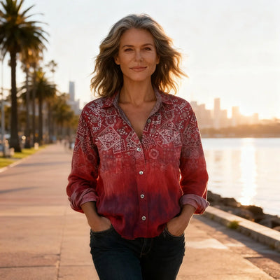 Damen Bluse mit Vintage-Print und langen Ärmeln