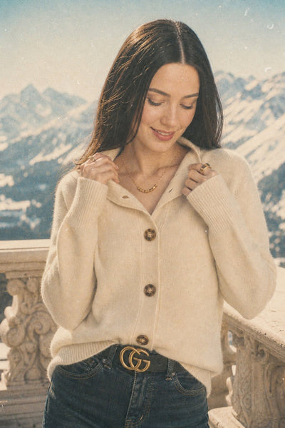 Damen warme Wollmix-Strickjacke mit Knopfleiste