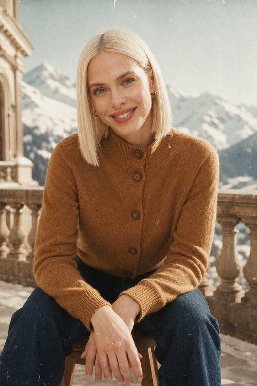 Damen warme Wollmix-Strickjacke mit Knopfleiste