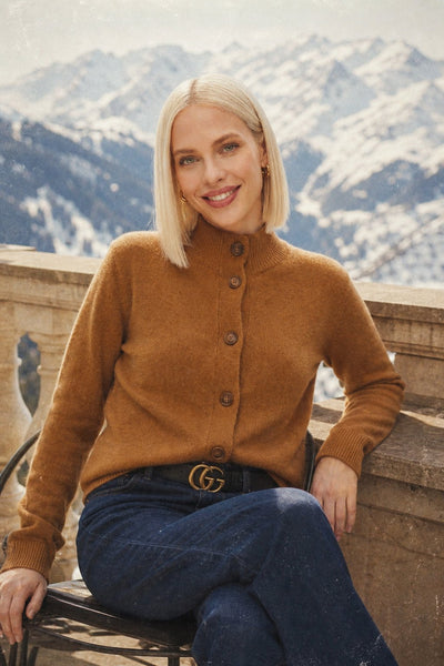 Damen warme Wollmix-Strickjacke mit Knopfleiste