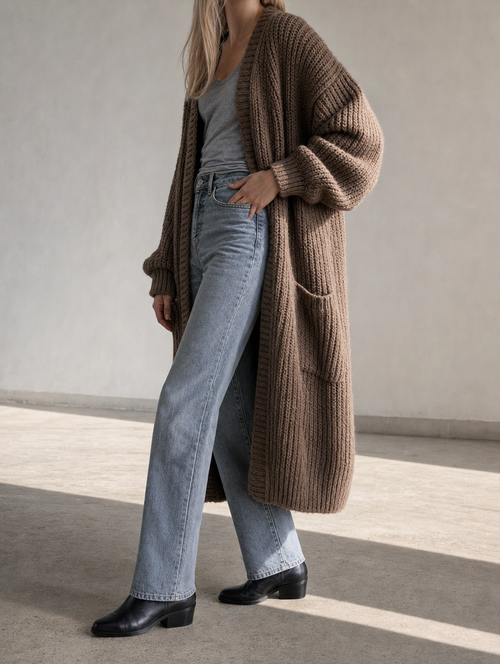Aldvina | Damen Lange Strickjacke Oversize